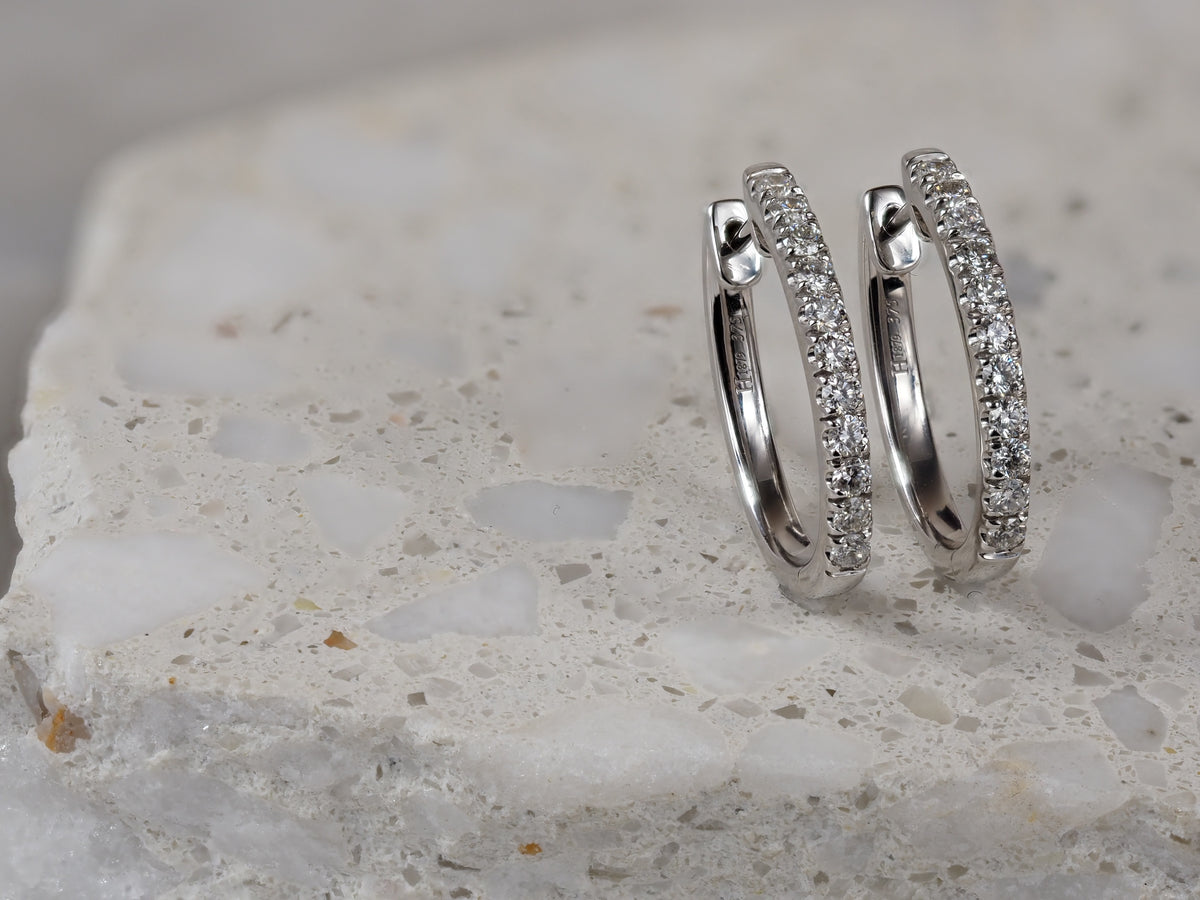 9ct White Gold Diamond Oval Huggie Earrings, 0.50ct Total