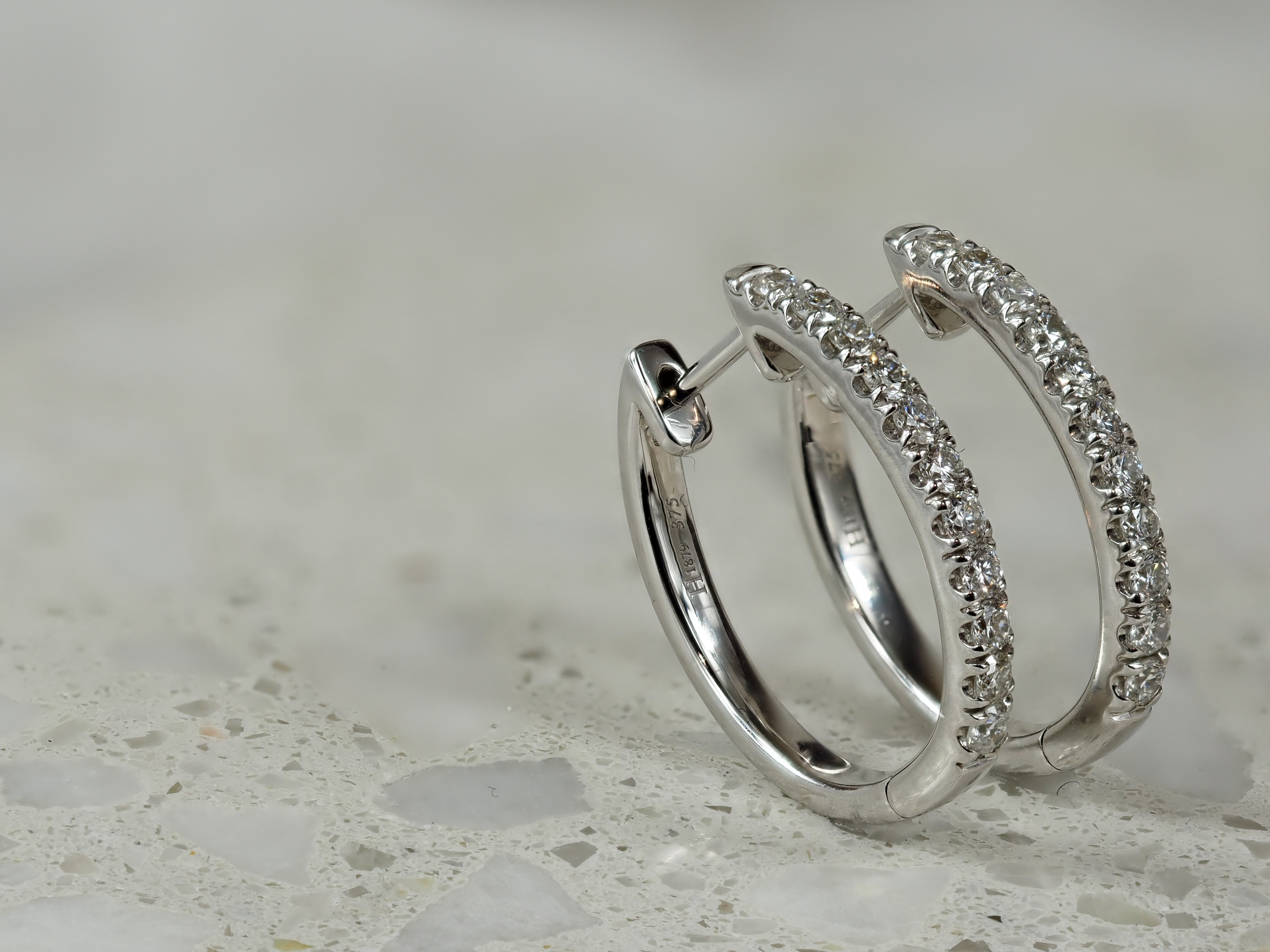 9ct White Gold Diamond Oval Huggie Earrings, 0.50ct Total