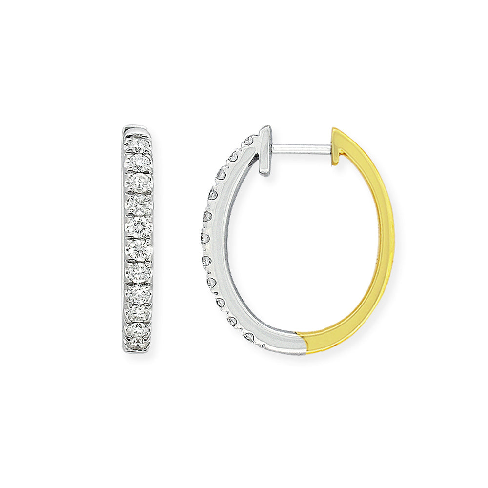 18ct Yellow & White Gold 0.50Ct Diamond Oval Huggie Earrings