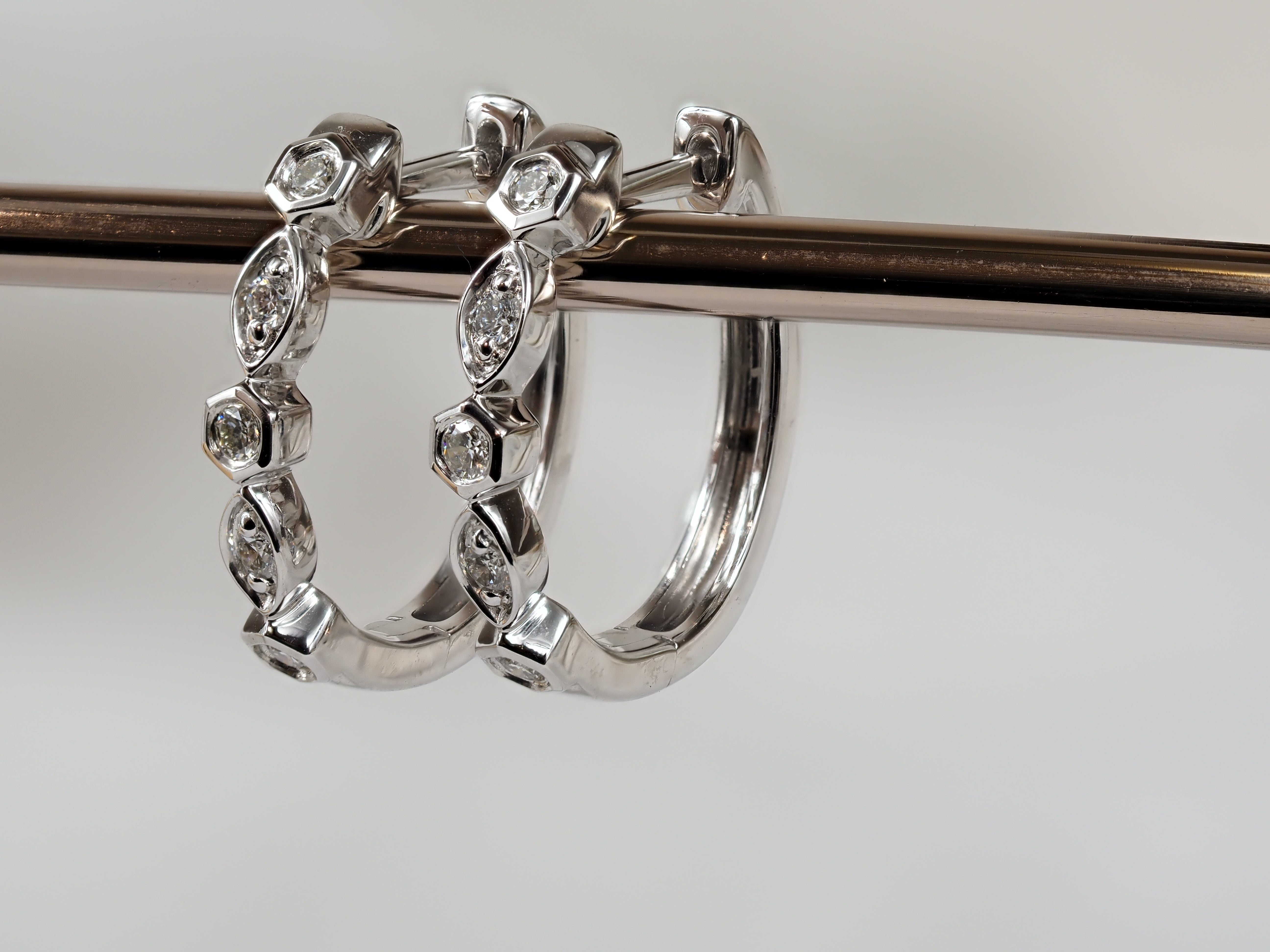 9ct White Gold Round and Marquis shaped Diamond Huggies, 0.17ct total