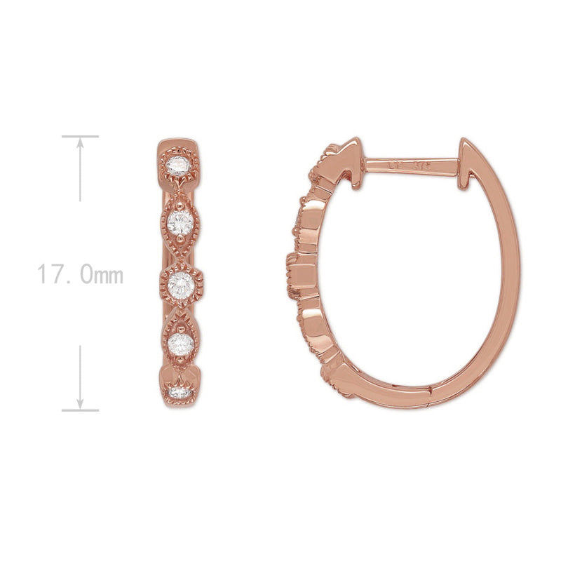 9ct Rose Gold Round and Marquis shaped Diamond Huggies, 0.17ct total