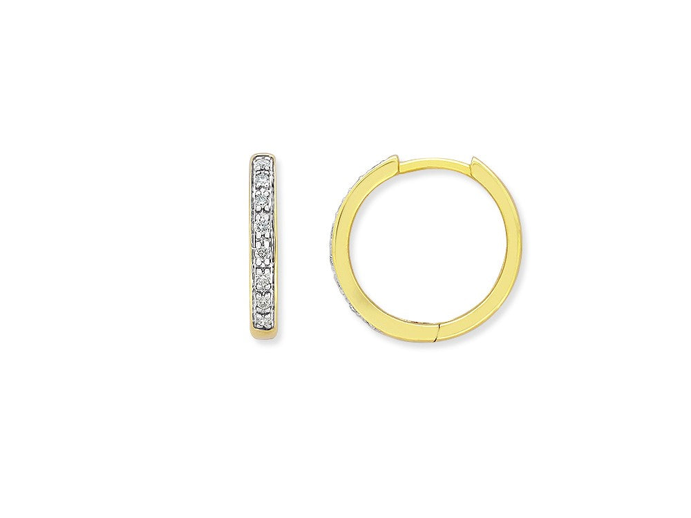 9ct Yellow Gold & White Gold 0.10Ct Diamond Huggie Earrings