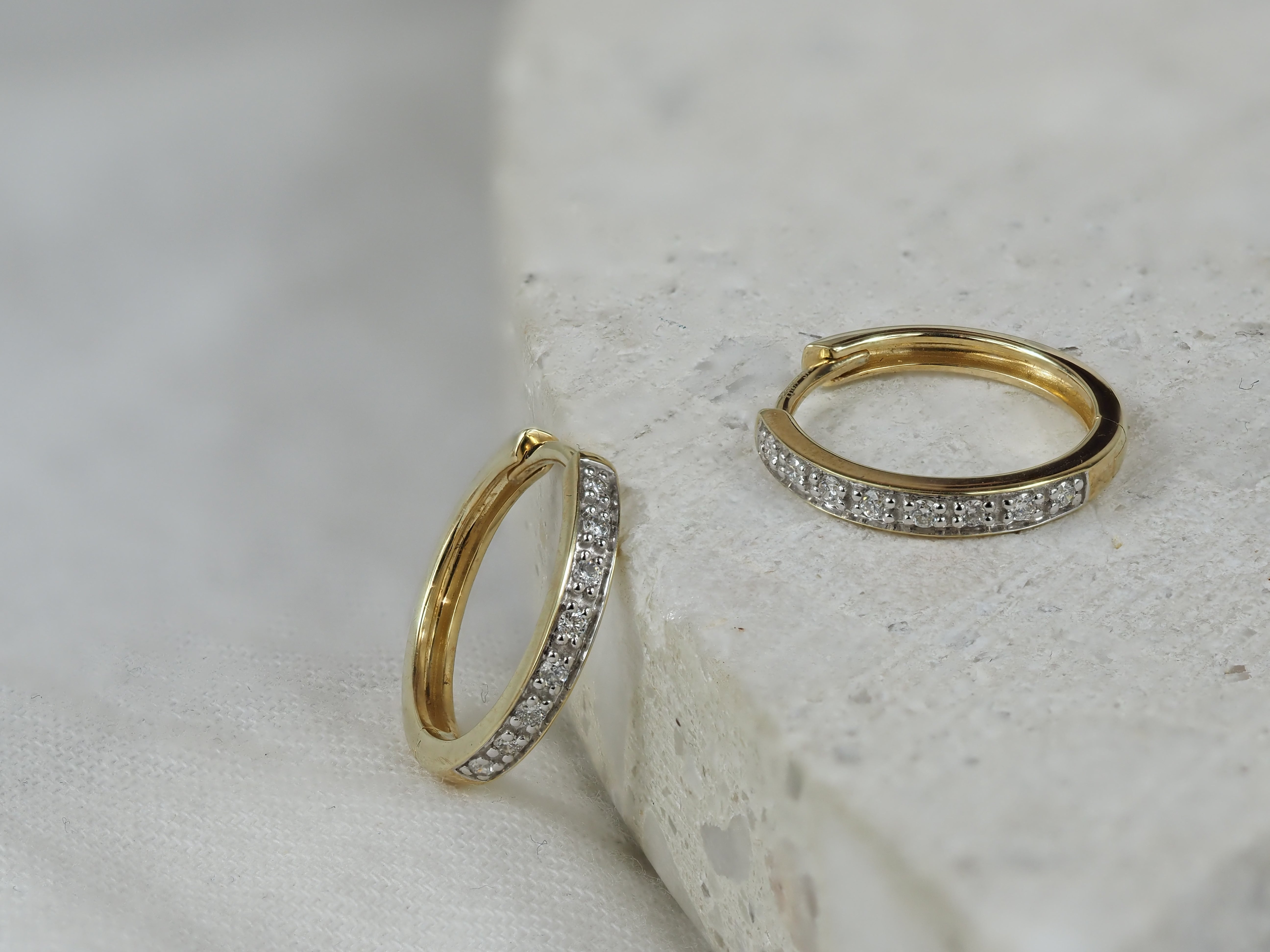 9ct Yellow Gold & White Gold 0.10Ct Diamond Huggie Earrings