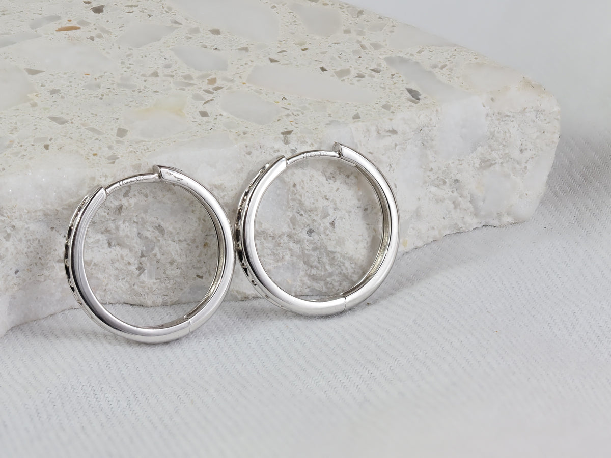 9ct White Gold Diamond Channel Set Huggie Earrings, Total 0.15ct
