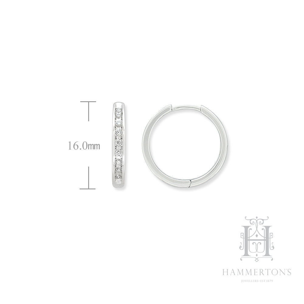 9ct White Gold Diamond Channel Set Huggie Earrings, total 0.15ct