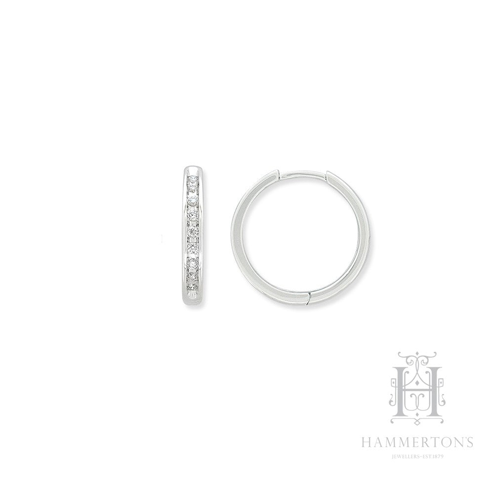 9ct White Gold Diamond Channel Set Huggie Earrings, total 0.15ct