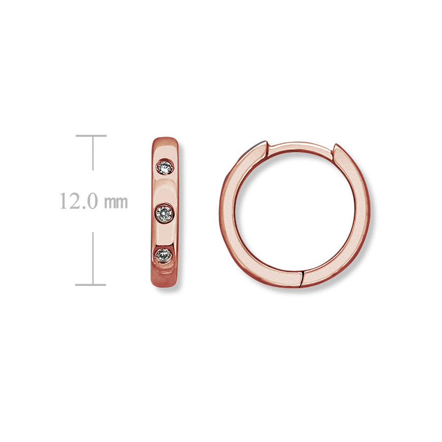 9ct Rose Gold 0.05ct Diamond Hammer set Huggie Earrings