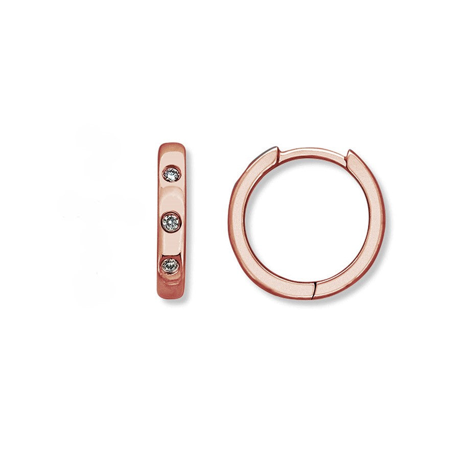 9ct Rose Gold 0.05ct Diamond Hammer set Huggie Earrings