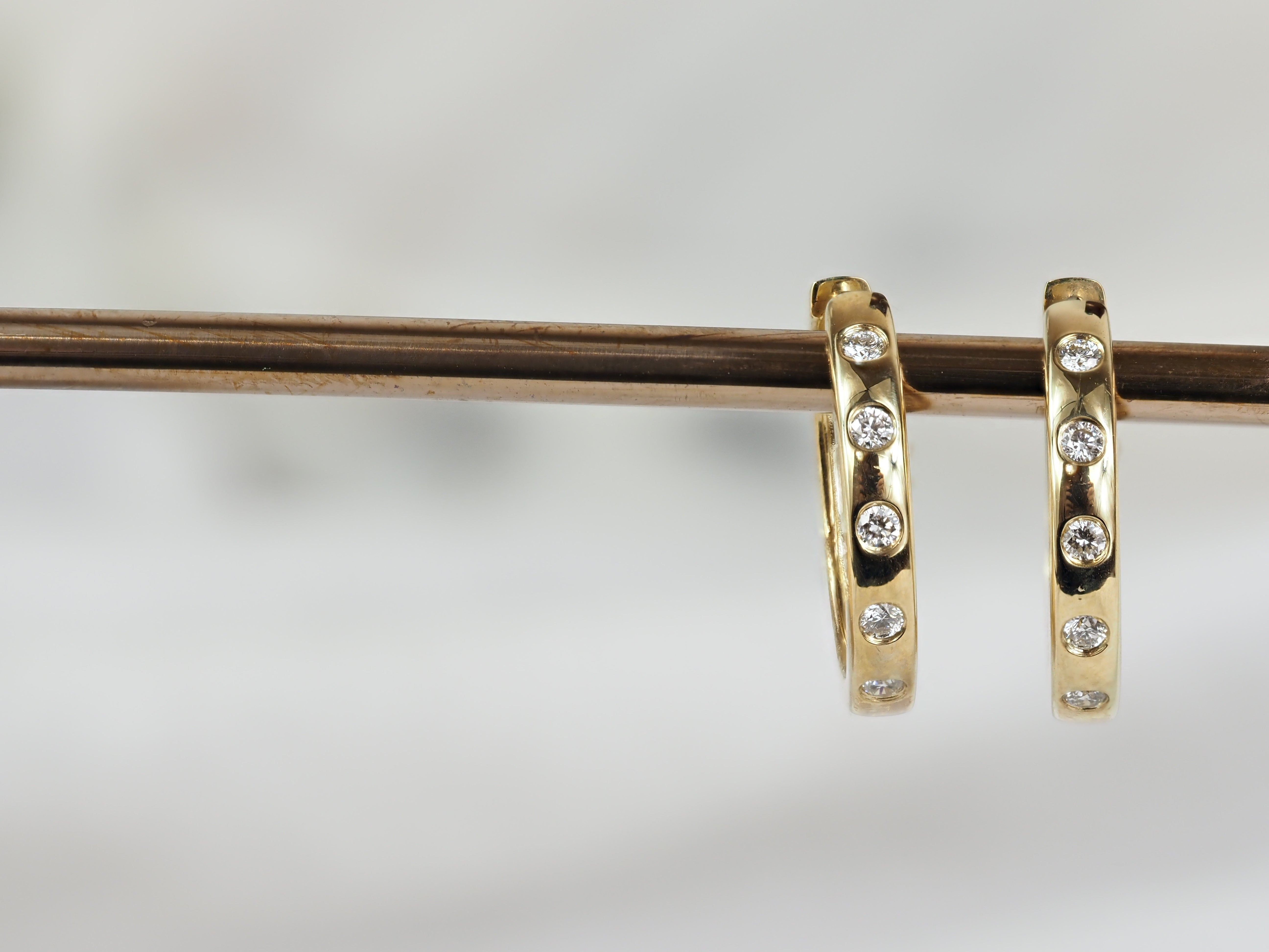 9ct Yellow Gold Diamond Hammer Set Huggie Earrings, 0.15ct Total