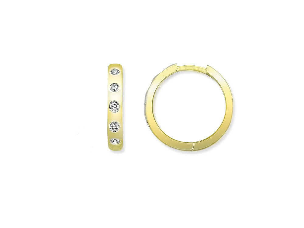 9ct Yellow Gold 0.15Ct Diamond Hammer Set Huggie Earrings