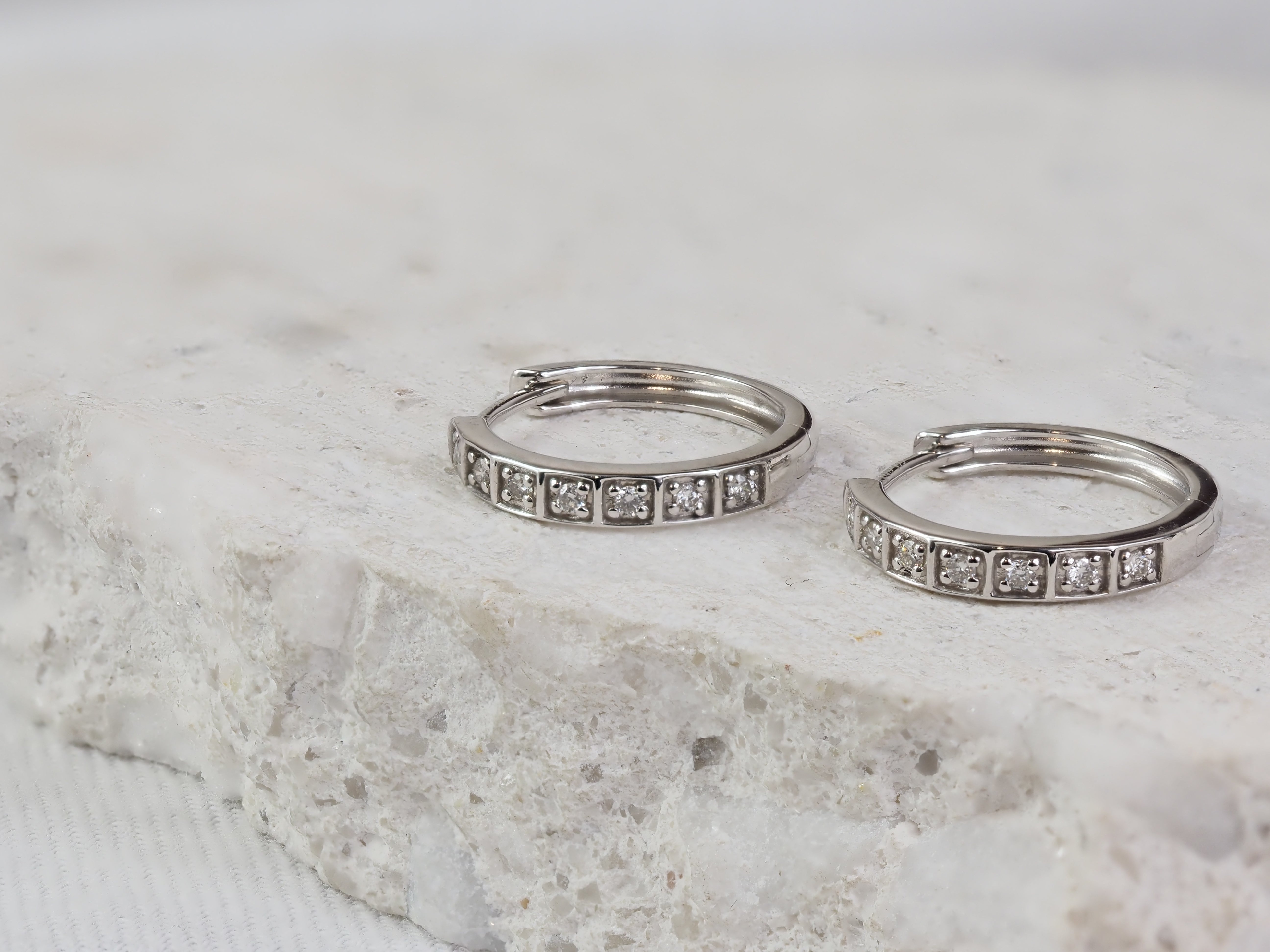 9ct White Gold Diamond Huggie Earring, 0.10ct Total