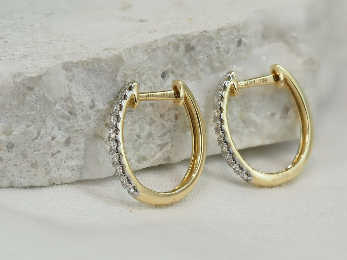 18ct White and Yellow Gold Diamond Huggie Earrings, 0.15ct Total