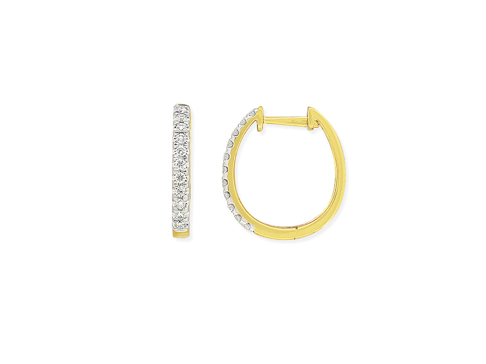 18ct Yellow & White Gold 0.20Ct Diamond Huggie Earrings