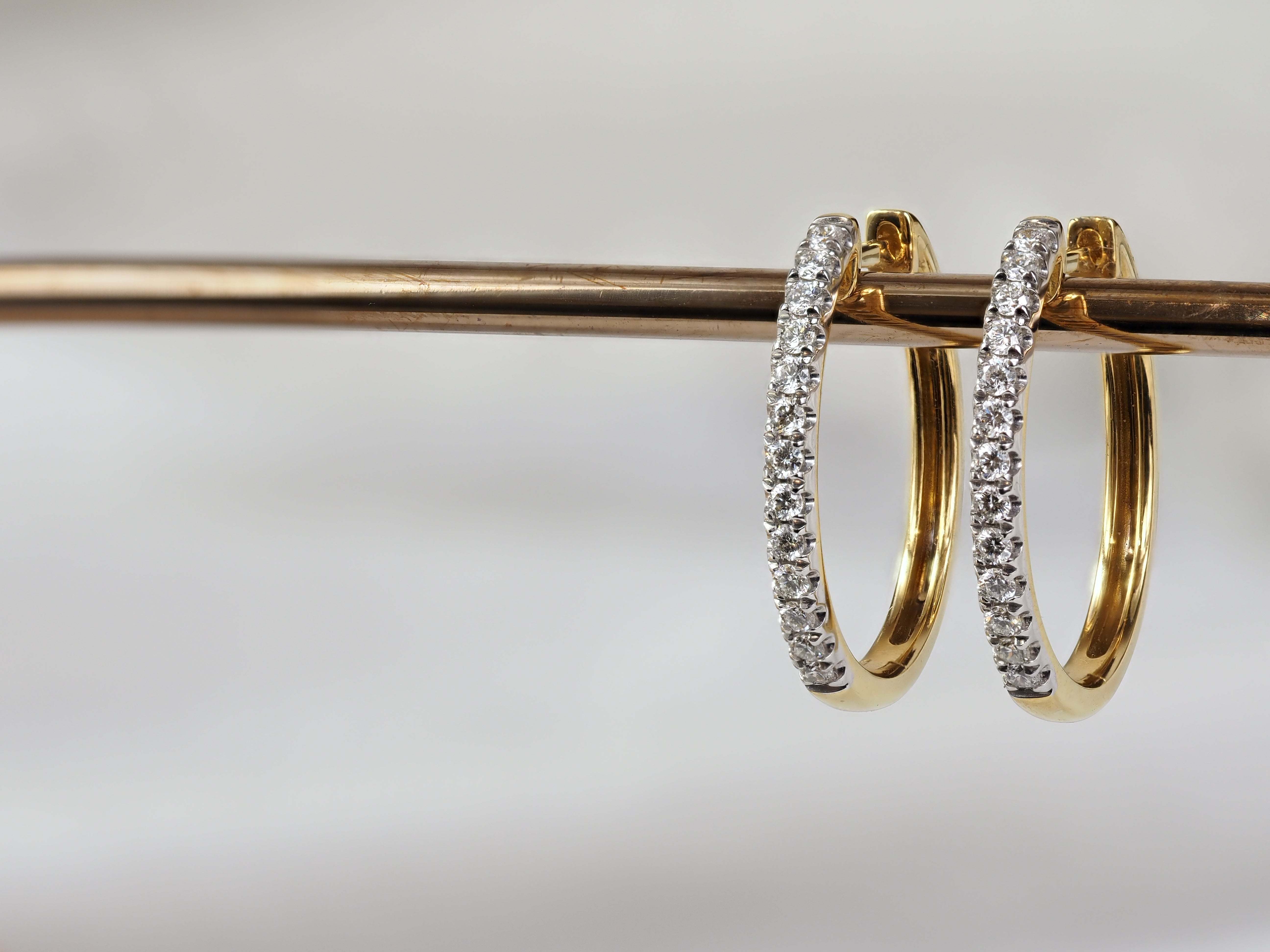 18ct Yellow and White Gold Diamond Huggie Earrings, 0.34ct Total