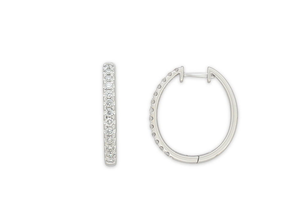 9ct White Gold Diamond Oval Huggie Earrings, 0.26ct Total