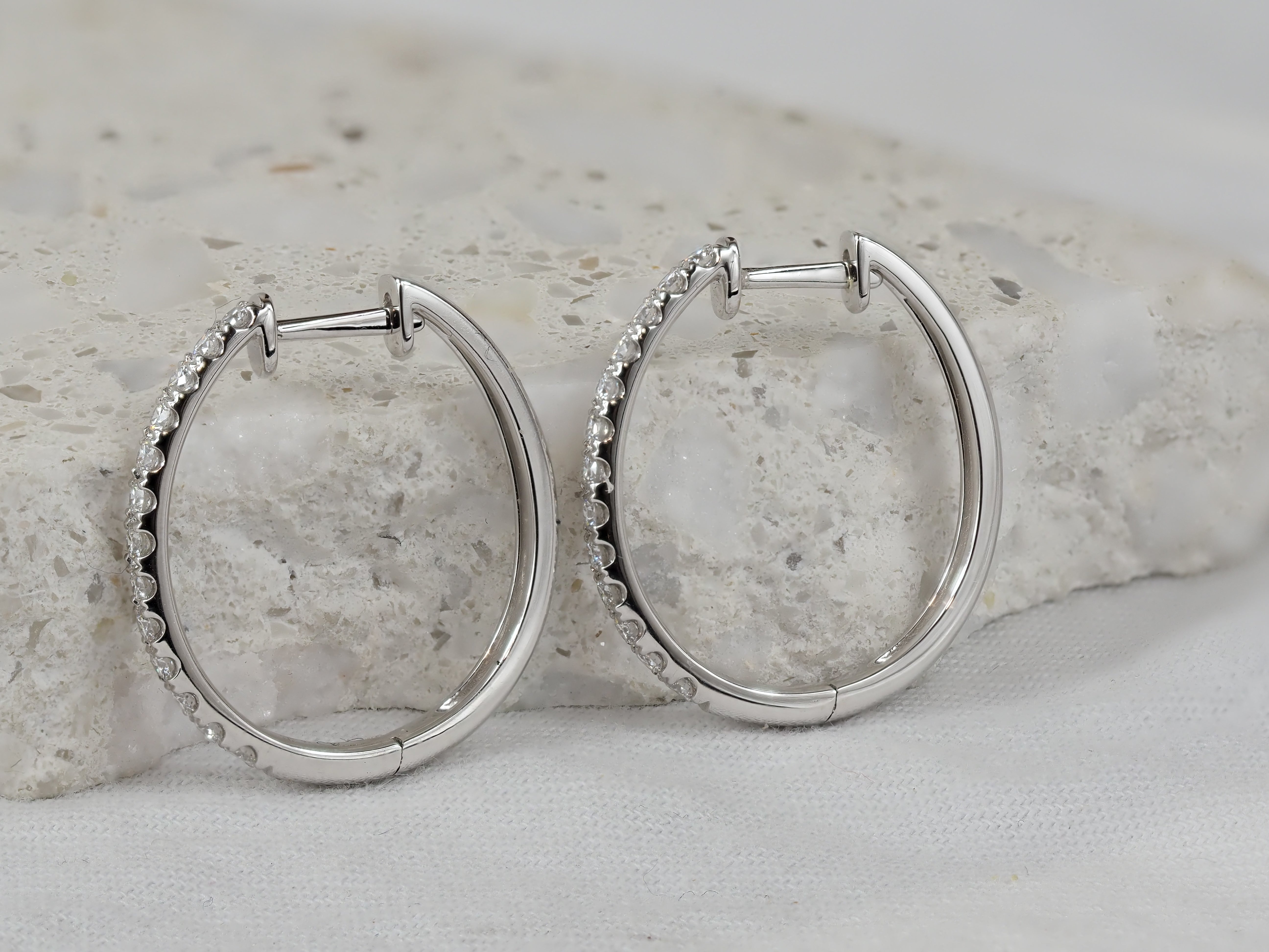 18ct White Gold Diamond Claw Set Huggie Earrings, 0.53ct Total