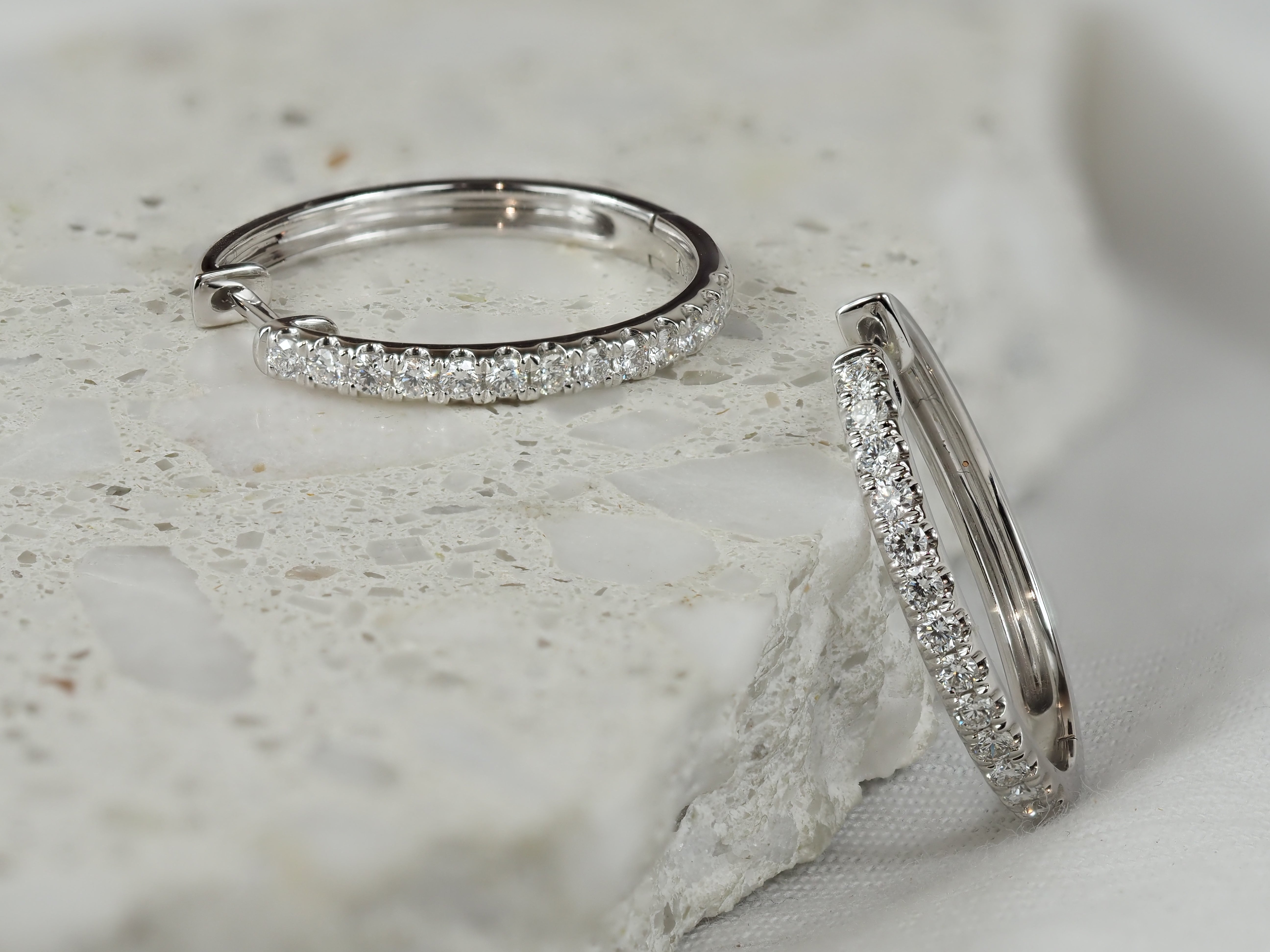 18ct White Gold Diamond Claw Set Huggie Earrings, 0.53ct Total