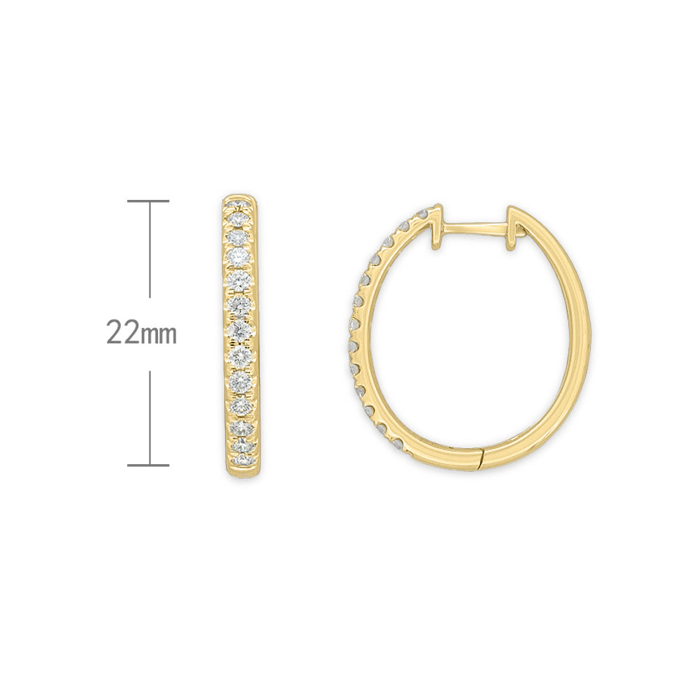 9ct Yellow Gold Claw set Diamond huggies, total 0.50ct