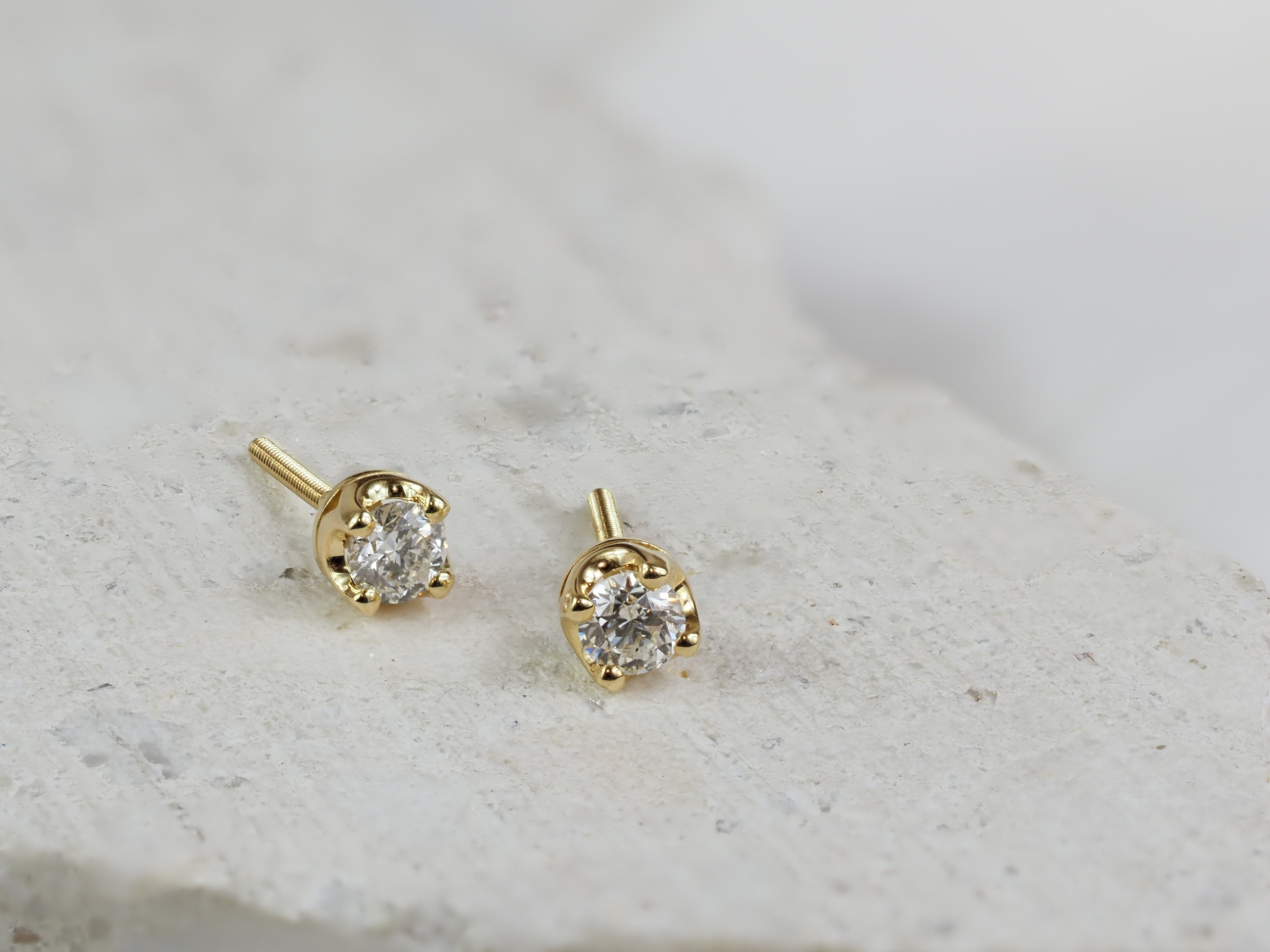 18ct Yellow Gold Diamond Stud Earrings, 0.42ct Total