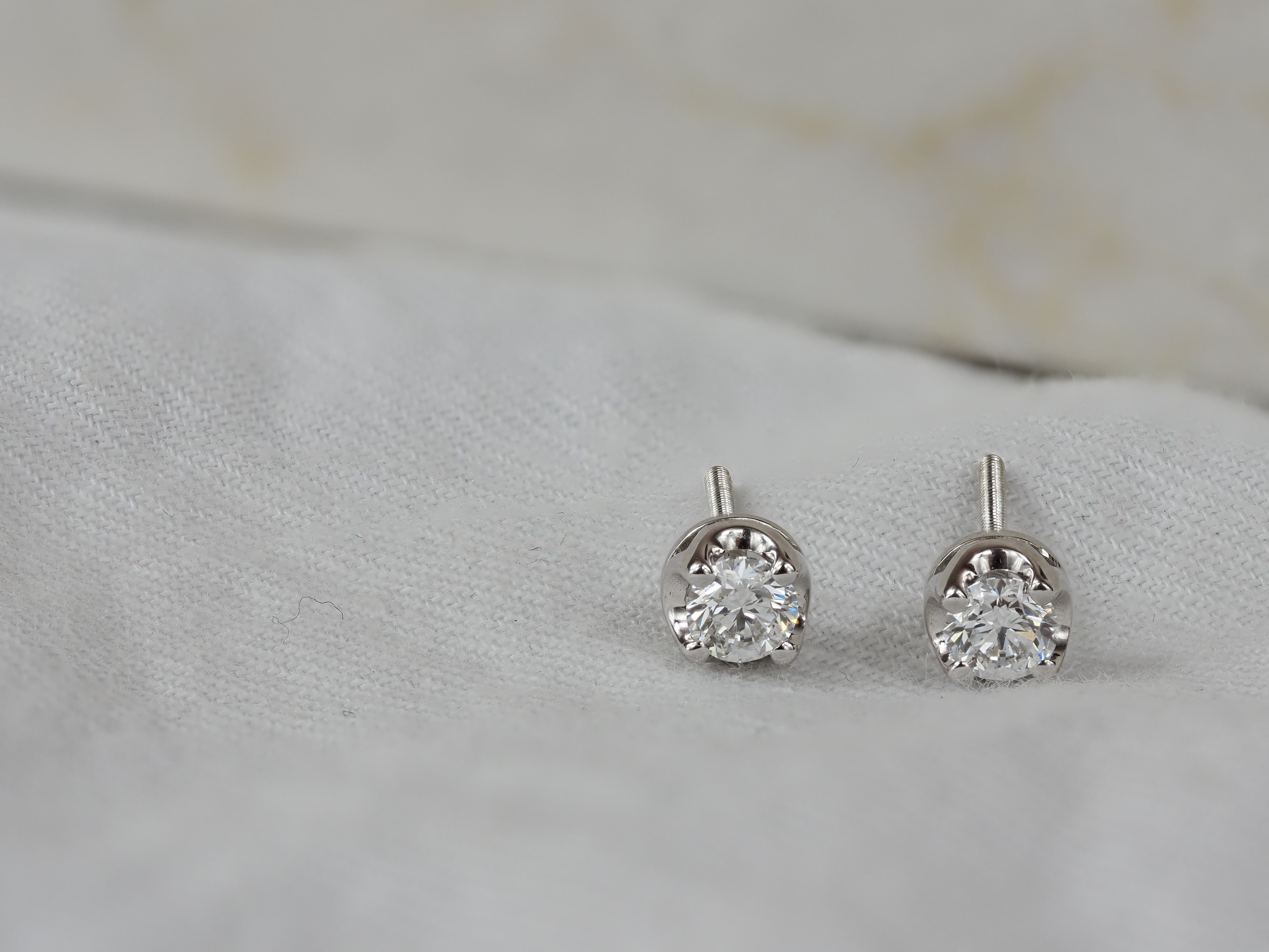 18ct White Gold Round Brilliant Cut Diamond Stud Earrings, 0.50ct Total