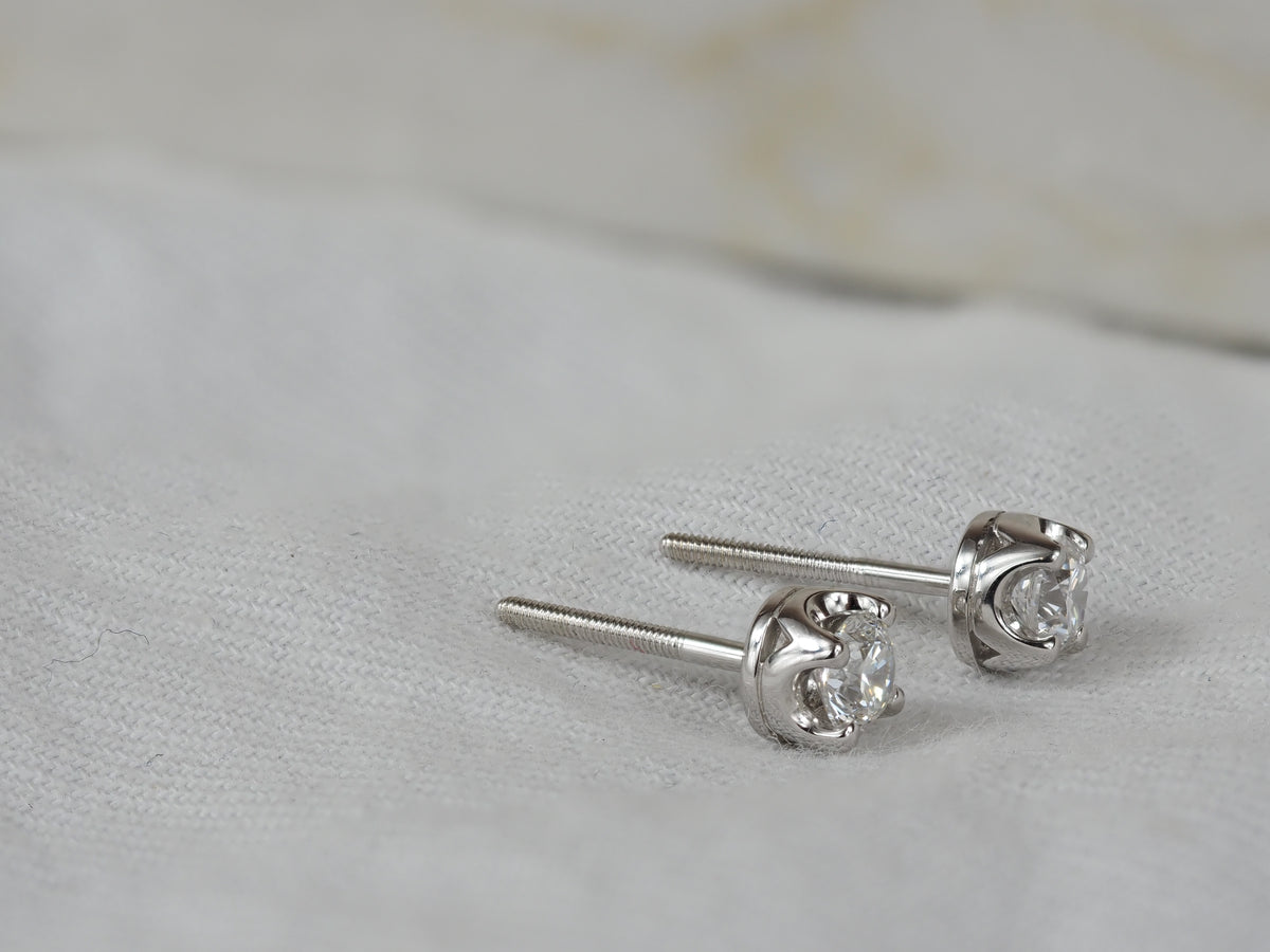 18ct White Gold Round Brilliant Cut Diamond Stud Earrings, 0.50ct Total