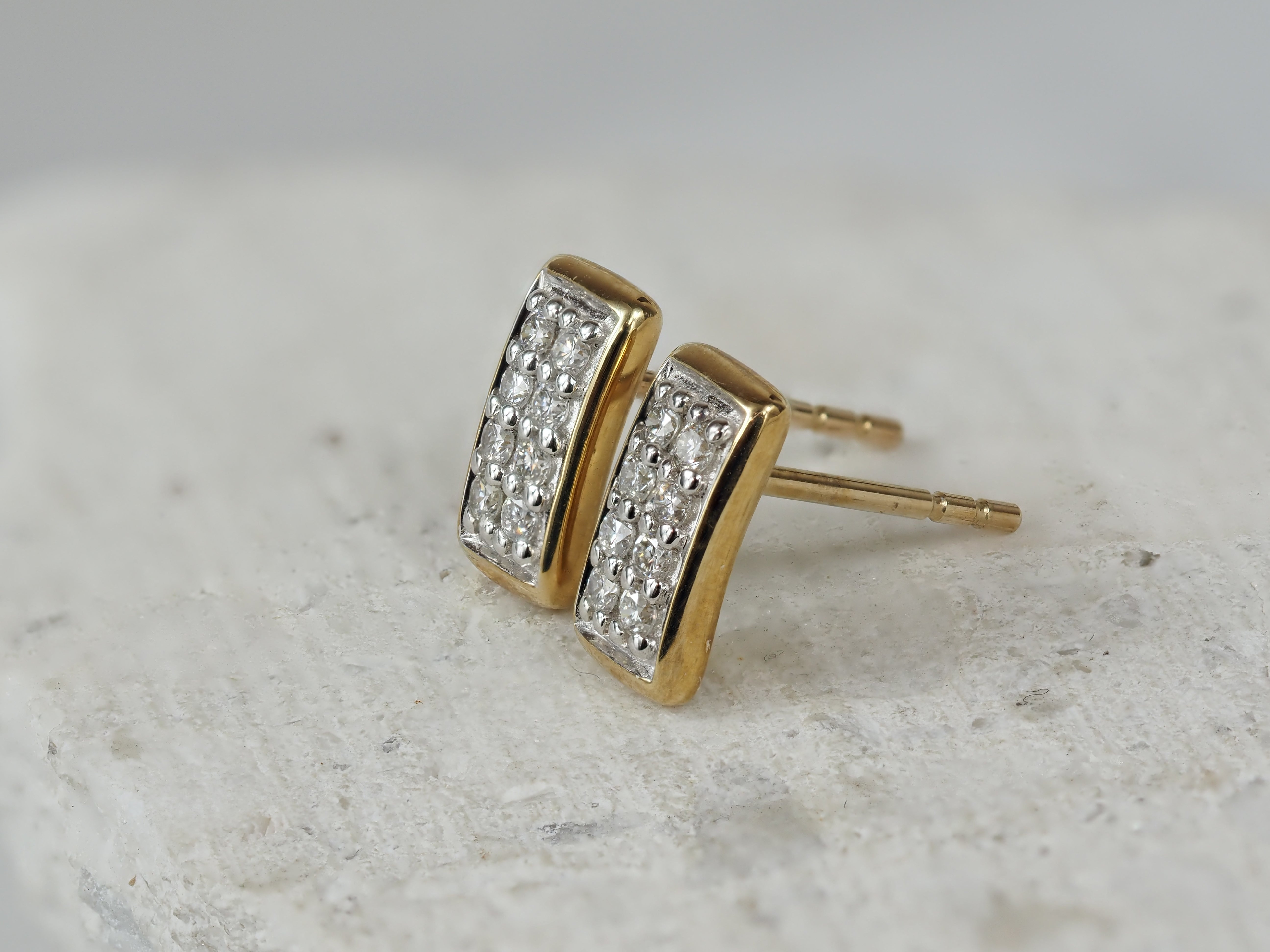 9ct Yellow and White Gold Diamond Stud Earrings, 0.20ct Total