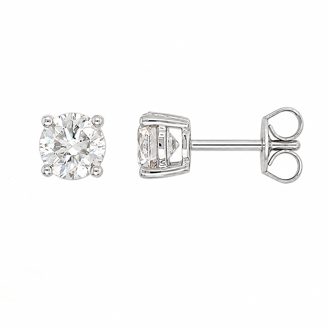 9ct White Gold Lab-Grown Diamond Stud Earrings, 1ct Total