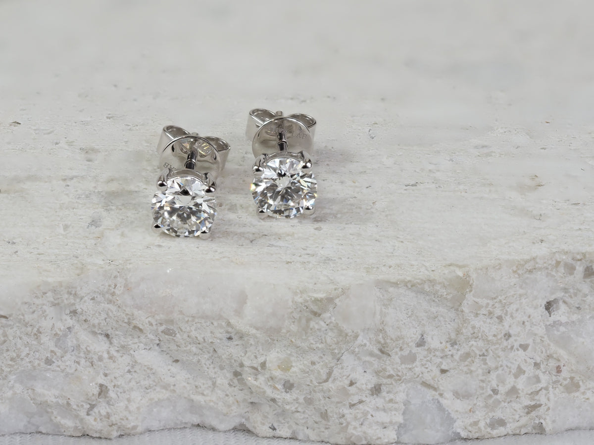 9ct White Gold Lab-Grown Diamond Stud Earrings, 1ct Total