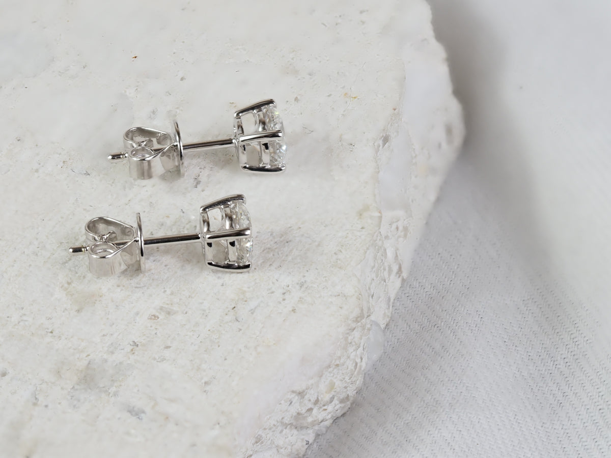 9ct White Gold Lab-Grown Diamond Stud Earrings, 1ct Total