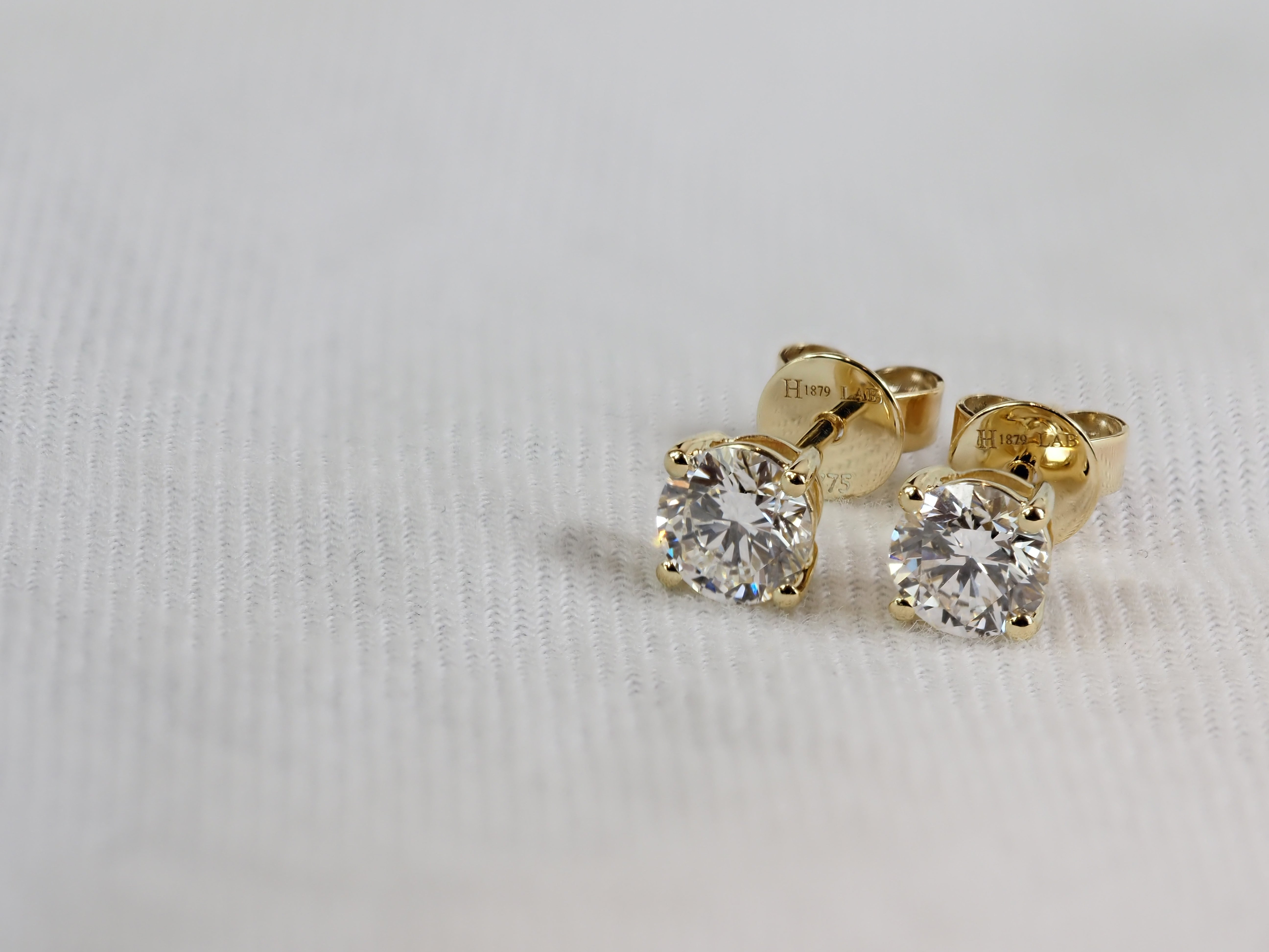 9ct Yellow Gold Lab-Grown Diamond Stud Earrings, 1.01ct Total
