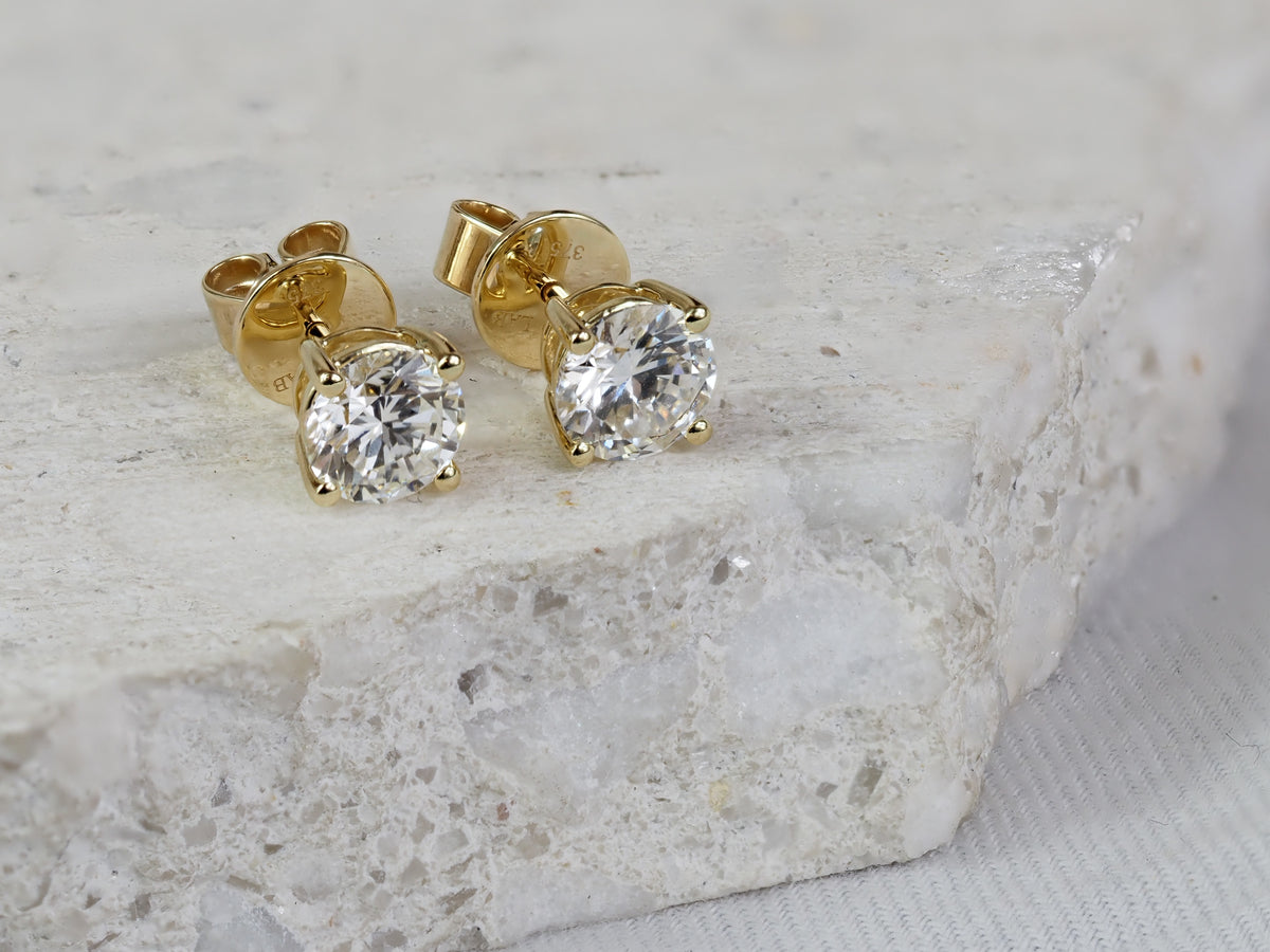 9ct Yellow Gold Lab-Grown Diamond Stud Earrings, 2.02ct Total