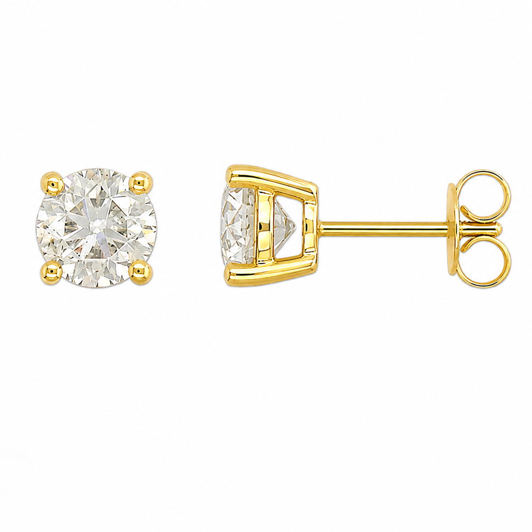 9ct Yellow Gold Lab-Grown Diamond Stud Earrings, 2.02ct Total