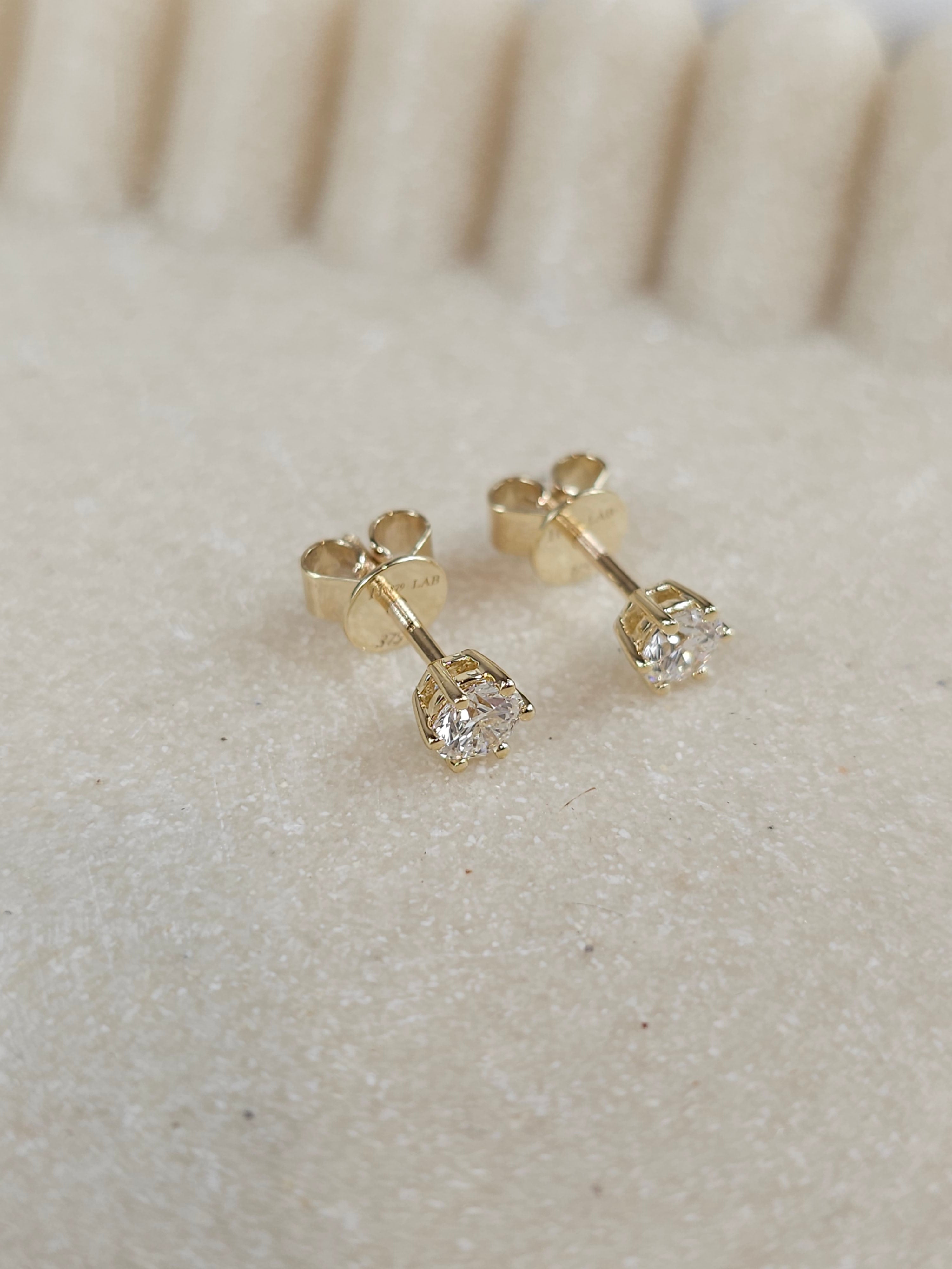 9ct Yellow Gold Lab-Grown Diamond stud earrings, 0.65ct total