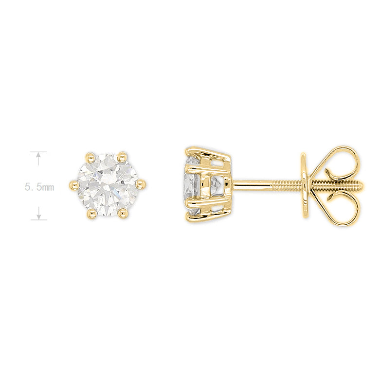9ct Yellow Gold Lab-Grown Diamond studs, 1.05ct total