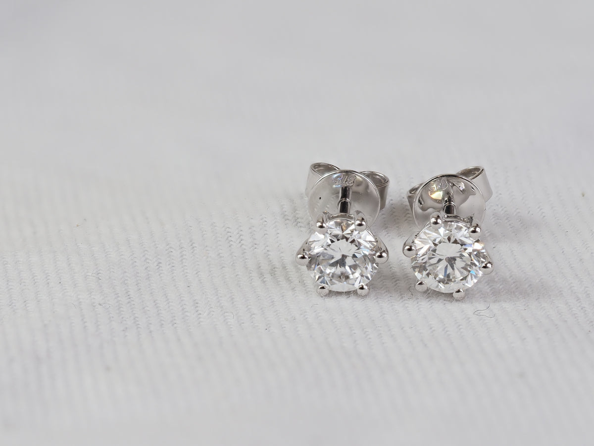 9ct White Gold Lab-Grown Diamond Stud Earrings, 1ct total