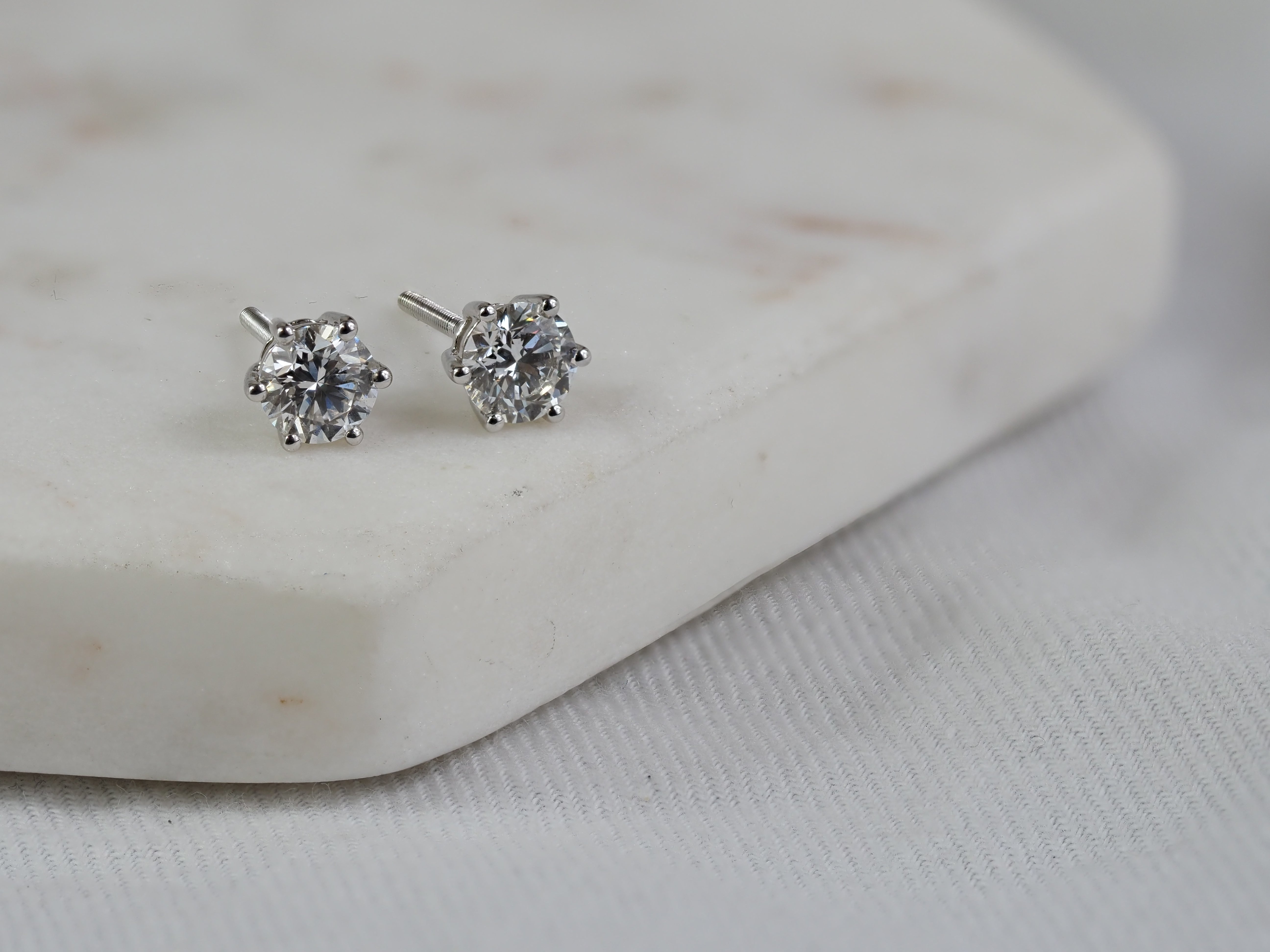 9ct White Gold Lab-Grown Diamond Stud Earrings, 1ct total