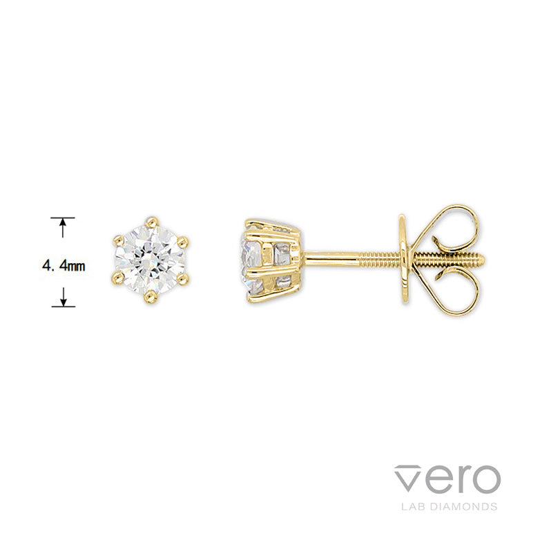 9ct Yellow Gold Lab-Grown Diamond stud earrings, 0.53ct total