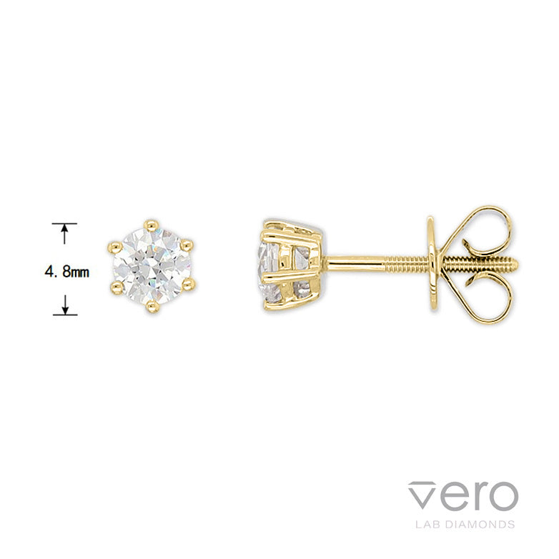 9ct Yellow Gold Lab-Grown Diamond stud earrings, 0.65ct total