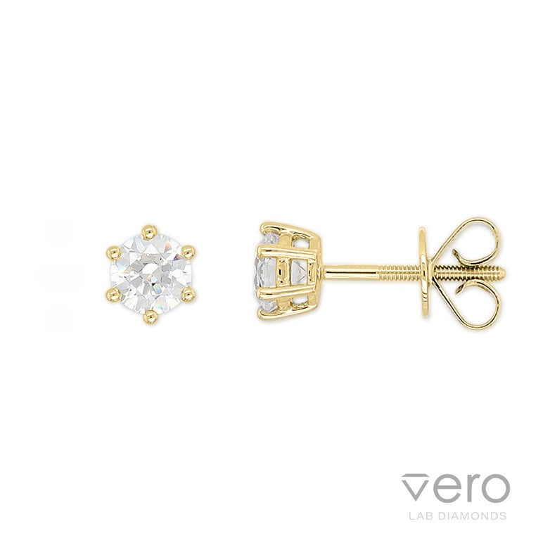 9ct Yellow Gold Lab-Grown Diamond stud earrings, 0.82ct total