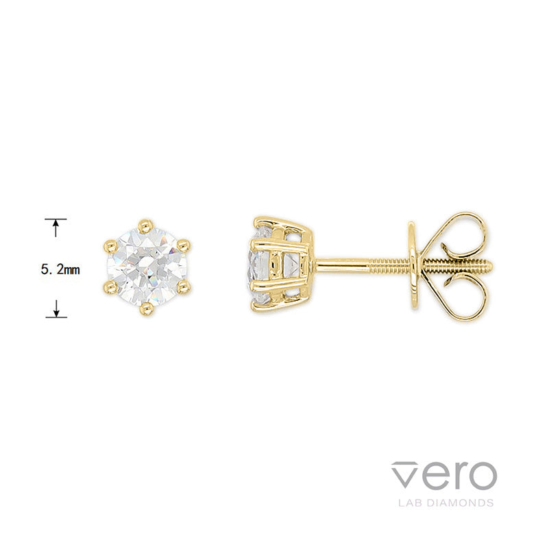 9ct Yellow Gold Lab-Grown Diamond stud earrings, 0.82ct total
