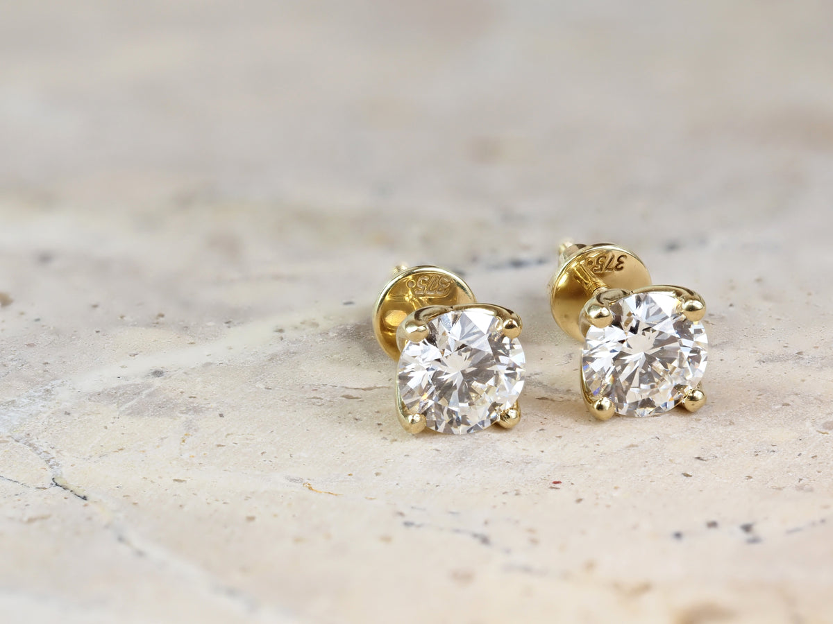 9ct Yellow Gold Lab-Grown Diamond Stud Earrings, 1.60ct Total