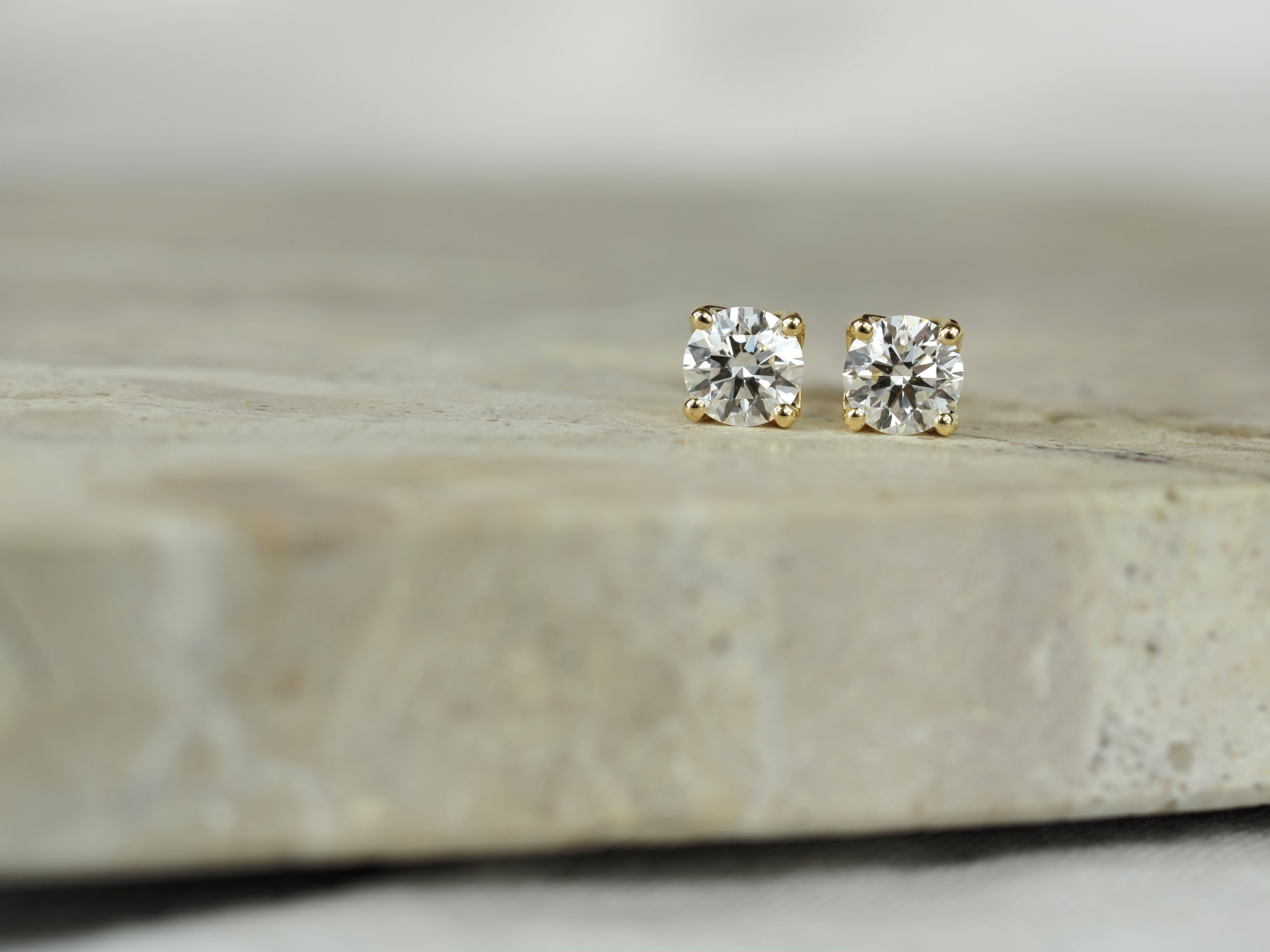 9ct Yellow Gold Lab-Grown Round Diamond Stud Earrings, 2.04ct Total