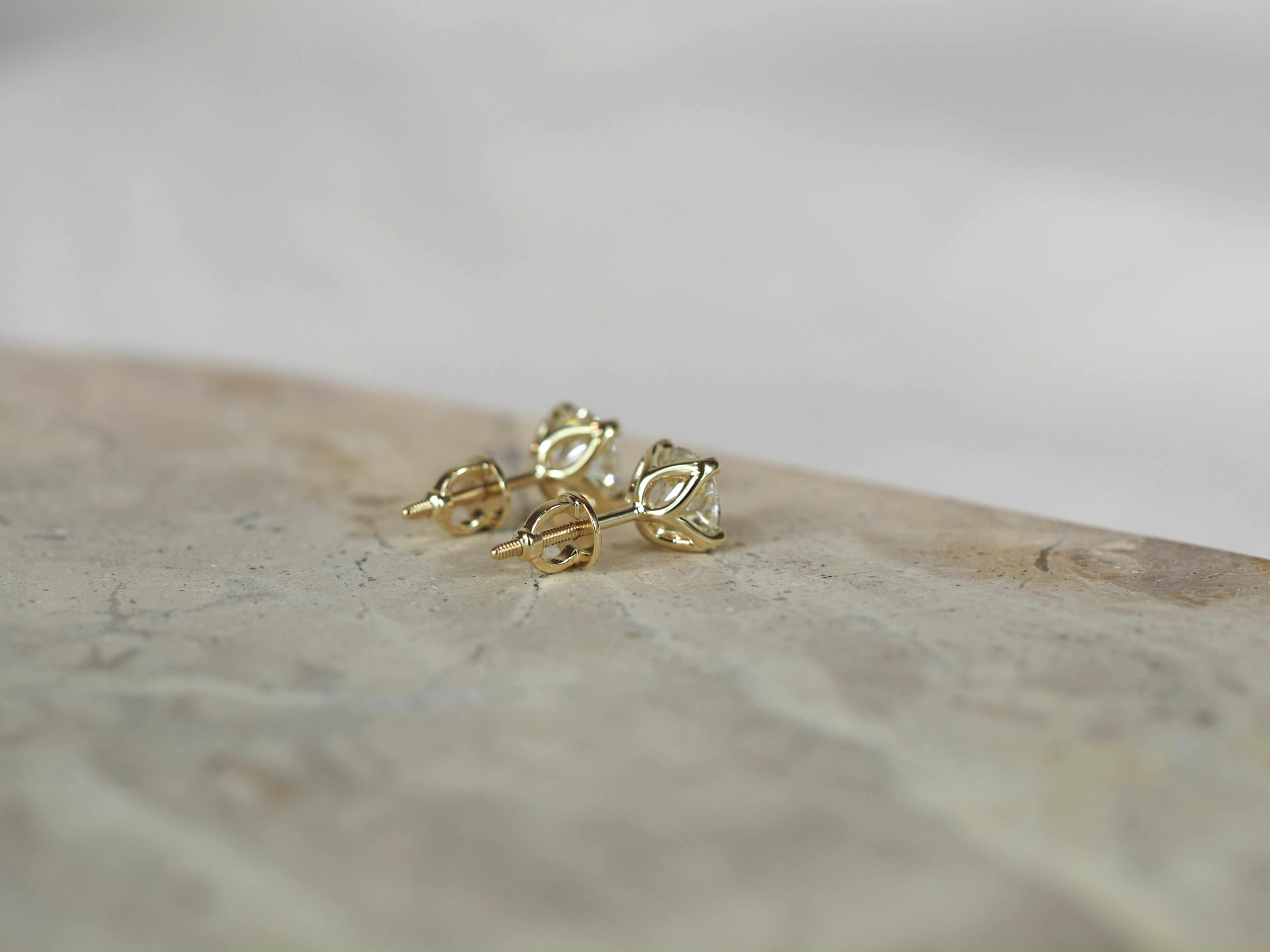 9ct Yellow Gold Lab-Grown Round Diamond Stud Earrings, 2.04ct Total
