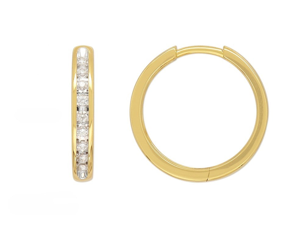 9ct Yellow and White Gold Diamond Huggie Earrings, 0.15ct Total