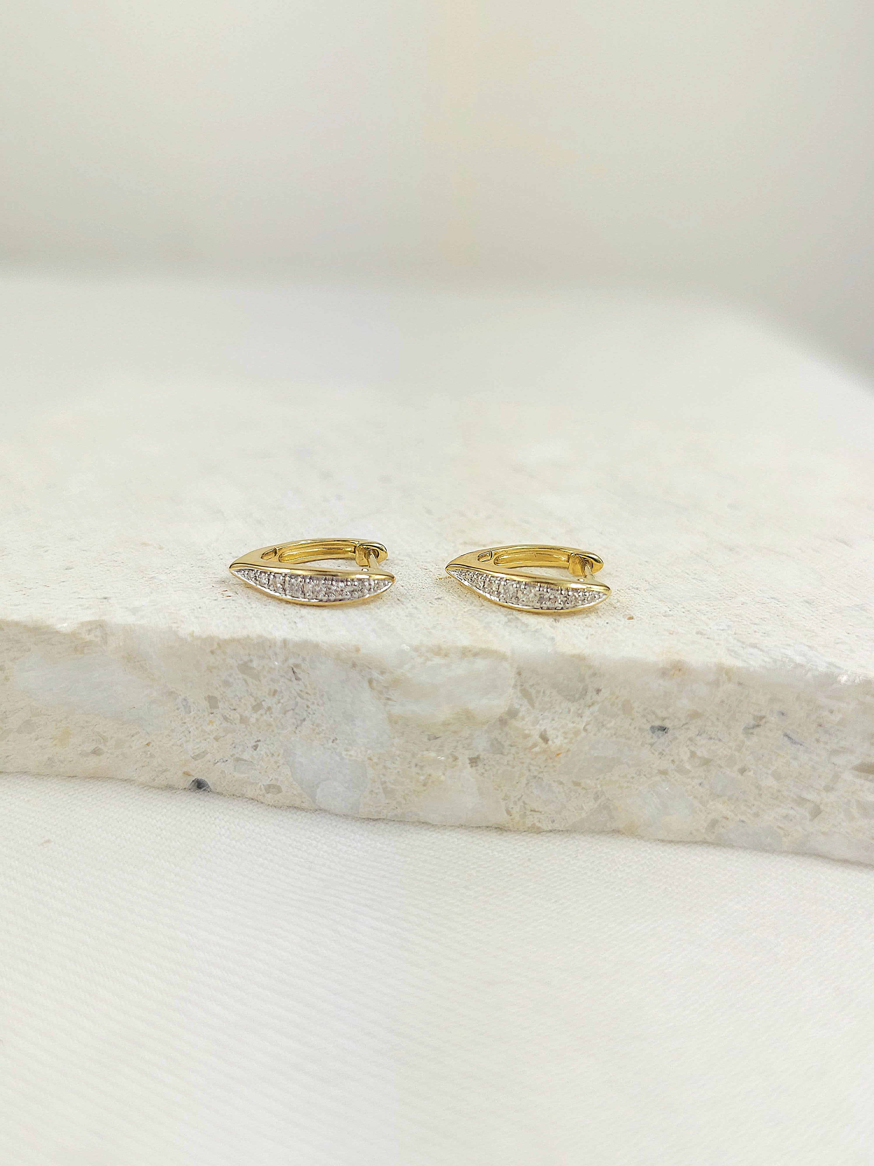 9ct Yellow Gold Beadset Diamond huggies