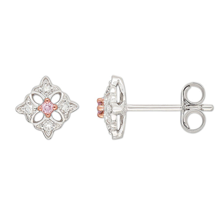 9ct Rose and White gold Diamond and Pink Diamond earrings