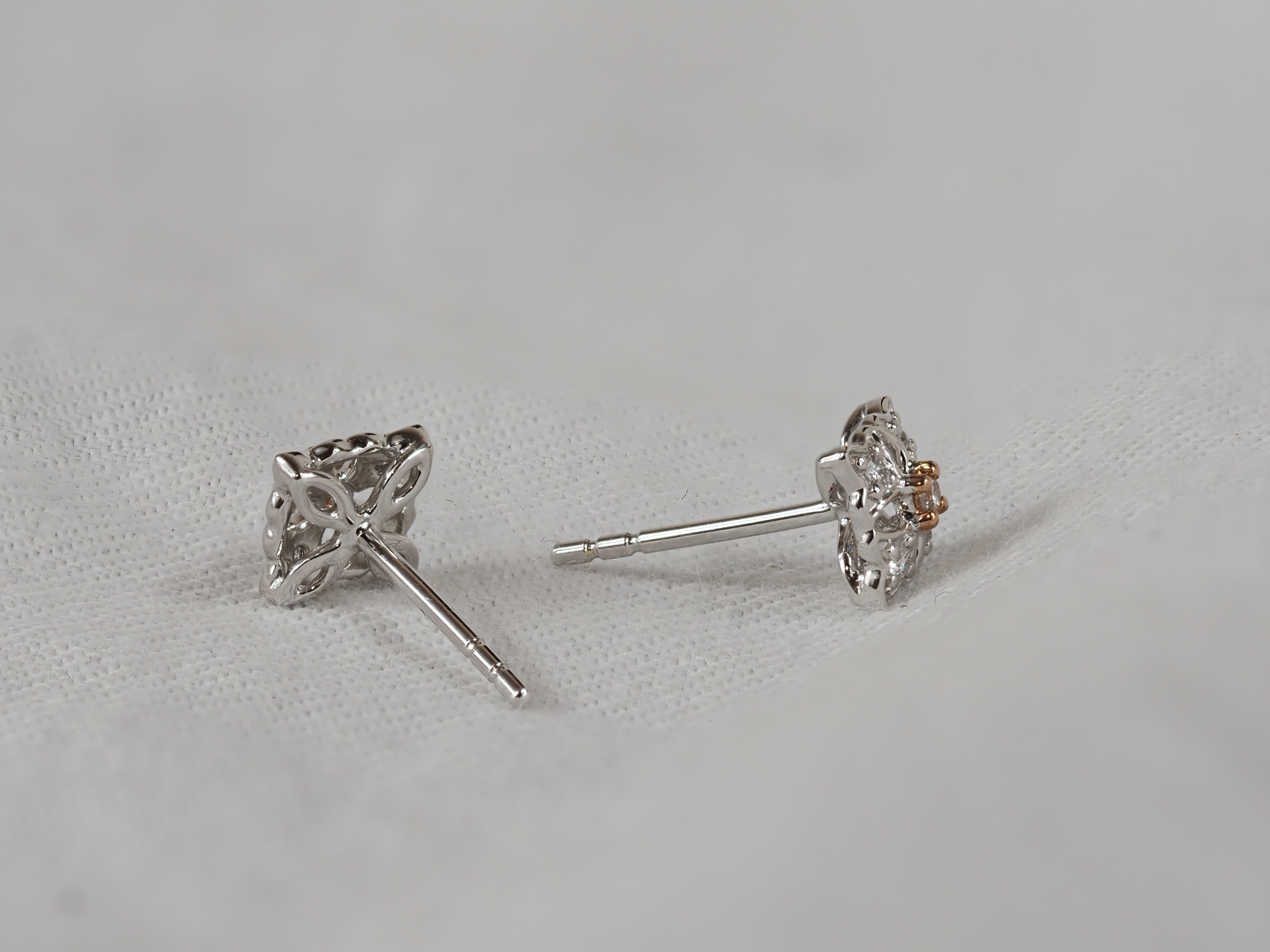 9ct Rose and White gold Diamond and Pink Diamond earrings