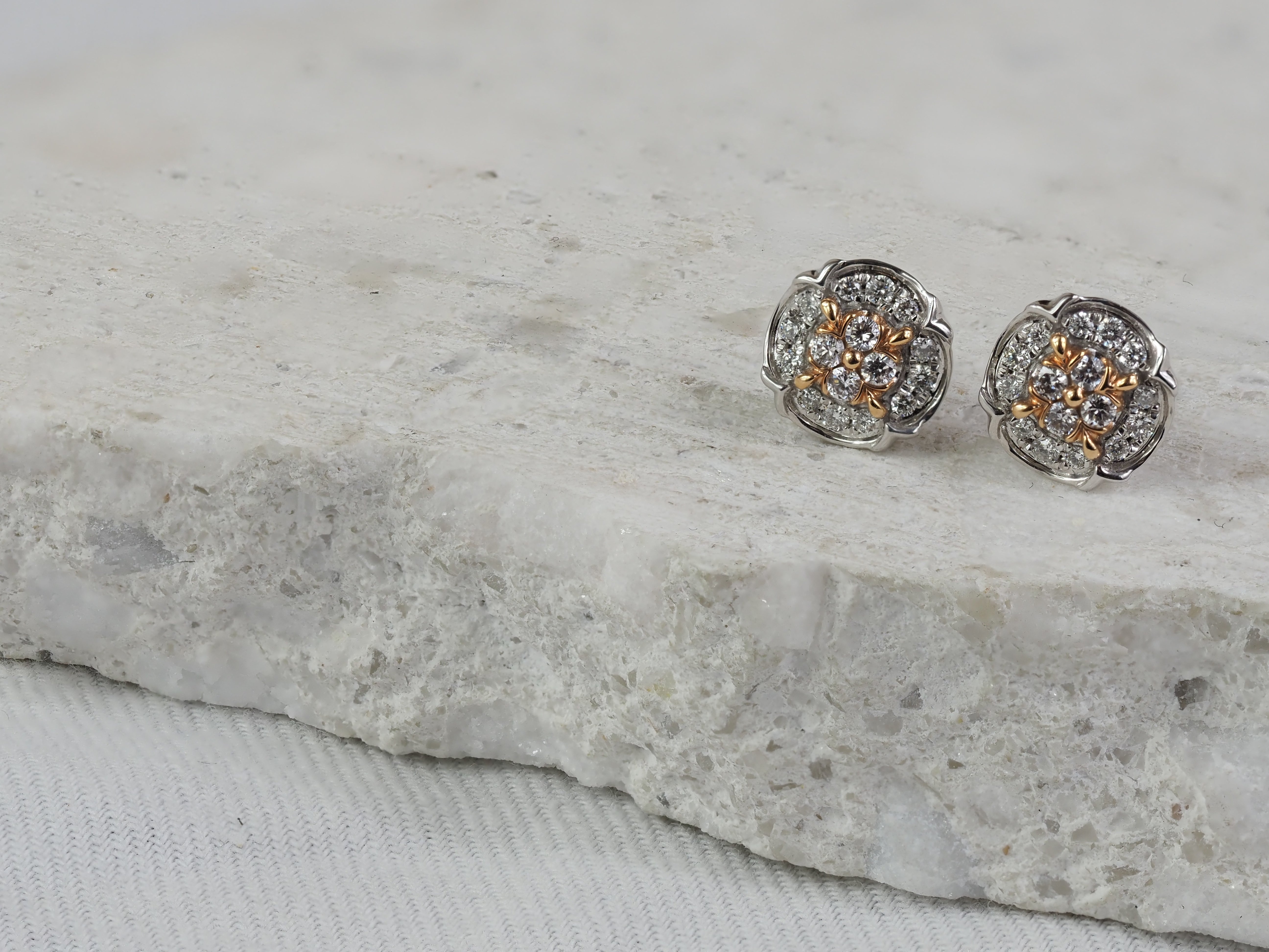 18ct Rose and White Gold Pink Diamond and Diamond Stud Earrings