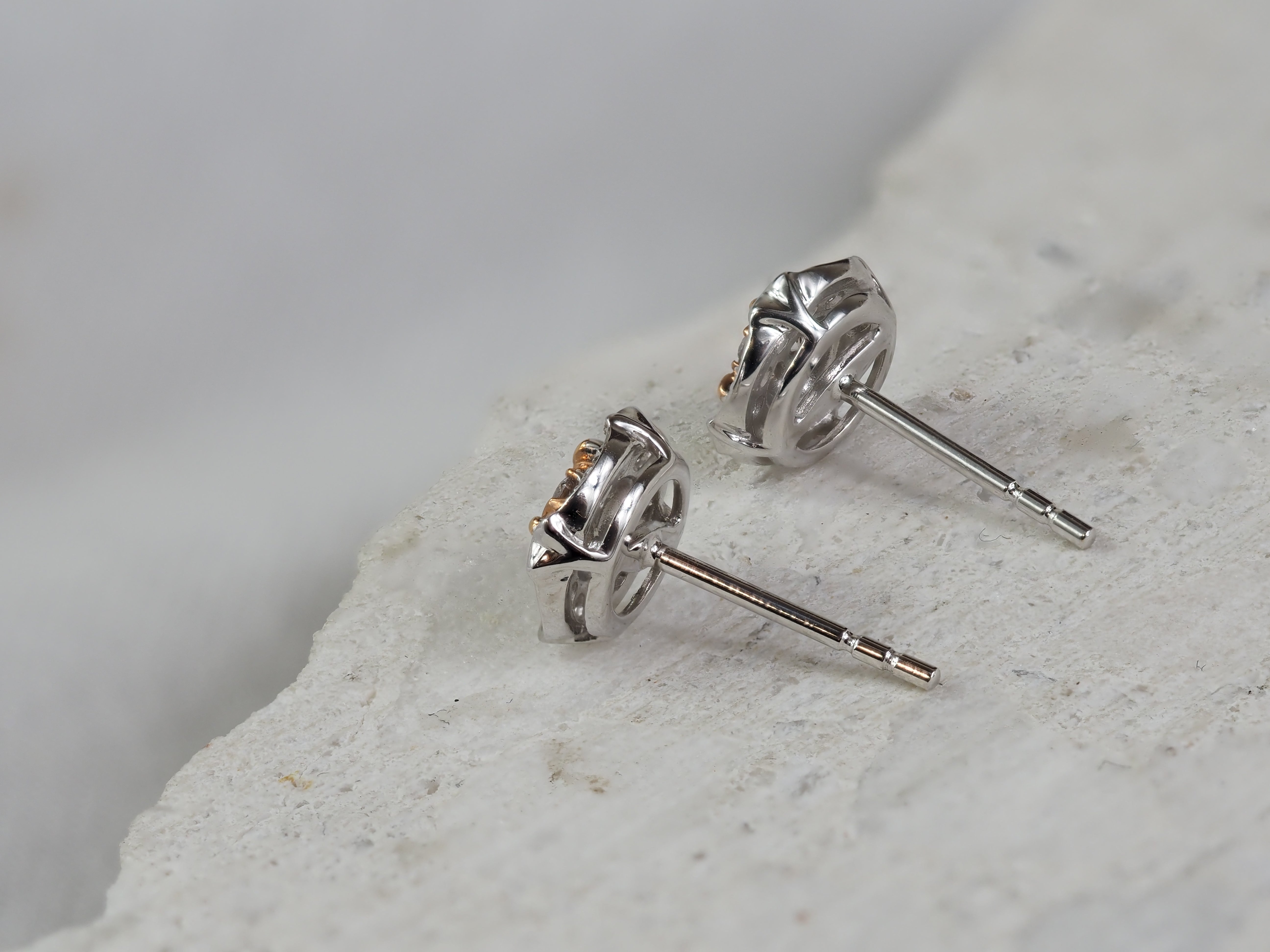 18ct Rose and White Gold Pink Diamond and Diamond Stud Earrings