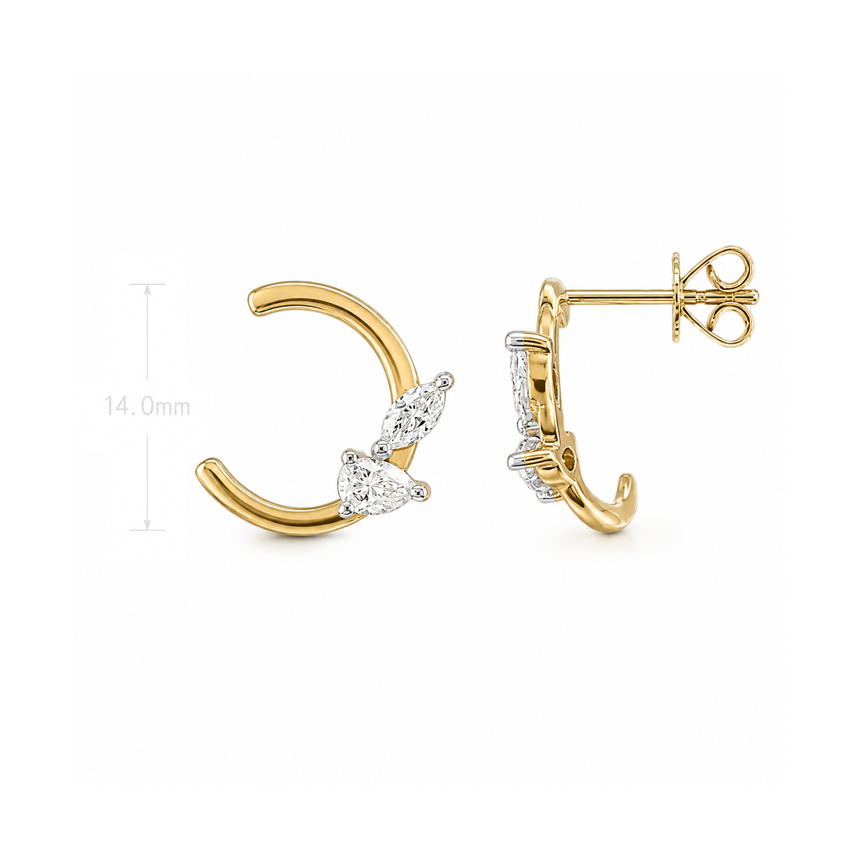 14ct Yellow and White Gold Lab-Grown Diamond Stud Hoop Earrings, 0.53ct Total